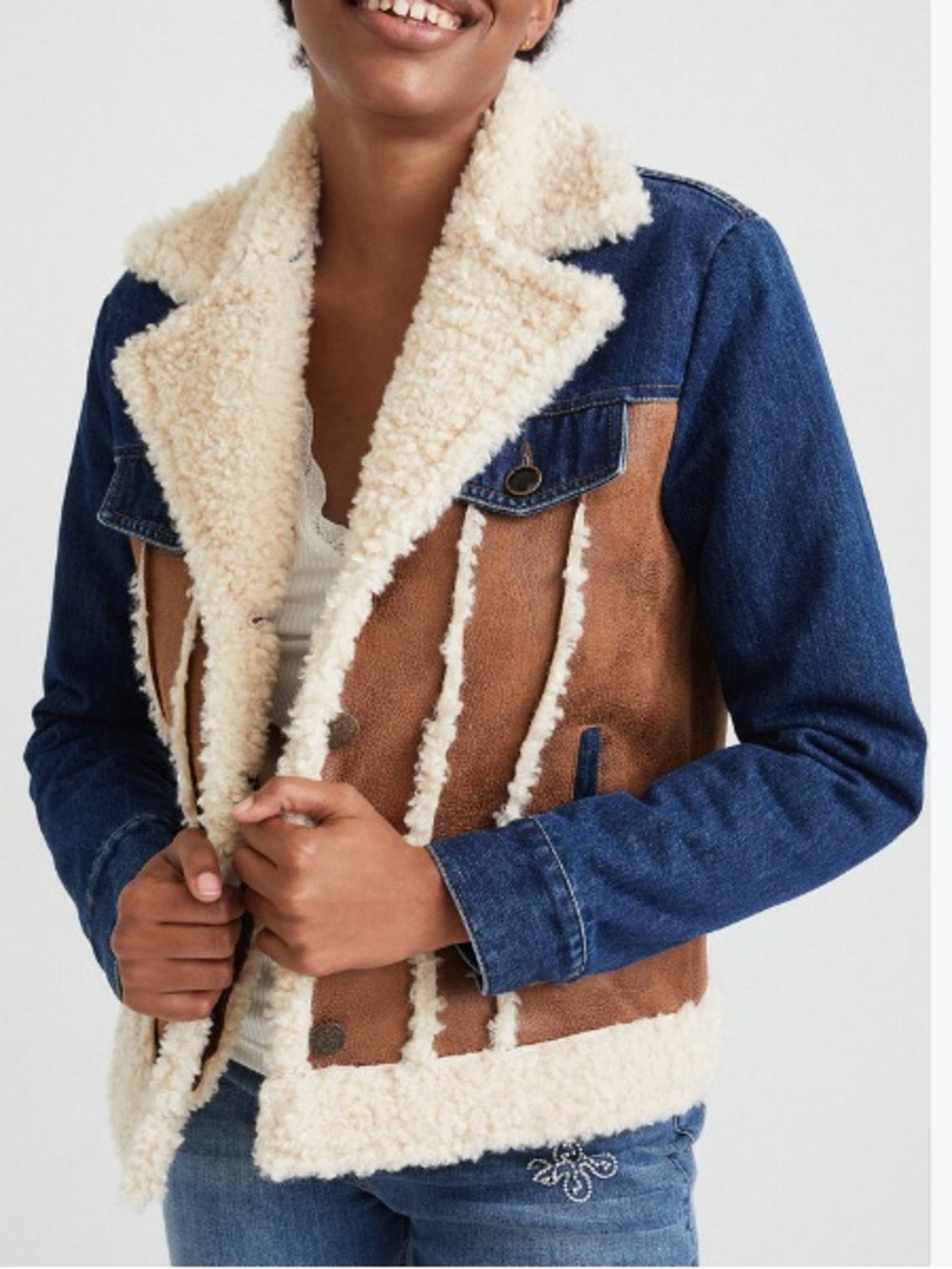 NWT Desigual Chaq_Daniela Denim Fleece & Faux Suede Jacket
